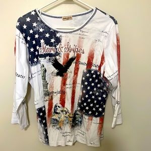 Women's XL Patriotic 3/4 Length Sleeve T-Shirt